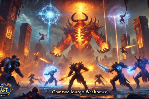 A World of Warcraft player countering Homo Margo Weakness in a tense combat scenario with strategic skill use and dynamic effects.